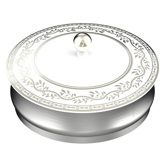 THG MARQUISE BLANC DECOR PLATINE Китайская лакированная коробка с белой керамической крышкой Ø180 мм, big size, декор платина, цвет: серебро
