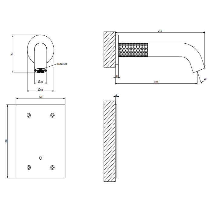 Смеситель для раковины Gessi 316, настенный, электронный, внешняя часть, цвет: Steel Brushed