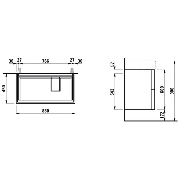 Laufen Kartell Тумба с раковиной 88x45x60см, 2 ящика, с полочкой слева, цвет: белый матовый
