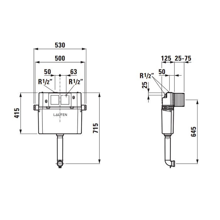 Laufen Installation System LIS бачок скрытый 53x20x72см для напольного унитаза, двойной смыв 6/3 л