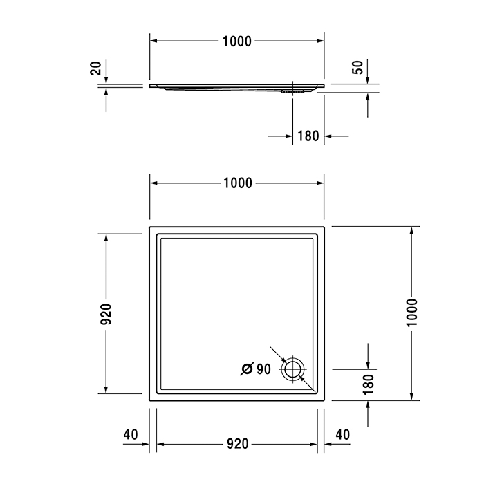 Duravit Starck Slimline Поддон акриловый квадратный 100x100х5см, d:9см, цвет: белый