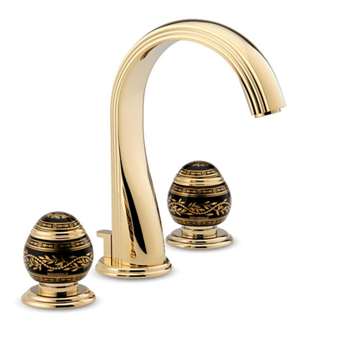 Смеситель для раковины THG Marquise porcelaine noire, 3 отв., цвет: золото/черный фарфор