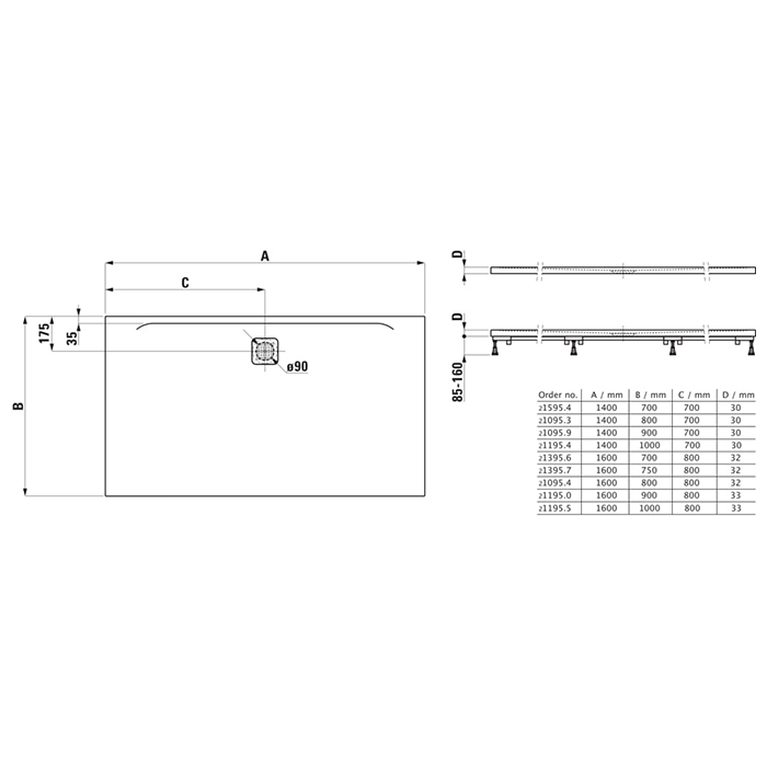 Laufen Pro Душевой поддон 140x80см, ультратонкий, прямоугольный, Marbond®, цвет: белый матовый