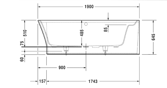 Duravit Cape Cod Ванна угол справа 190x90см с бесшовной панелью и ножками, с одним наклоном для спины, цвет: белый