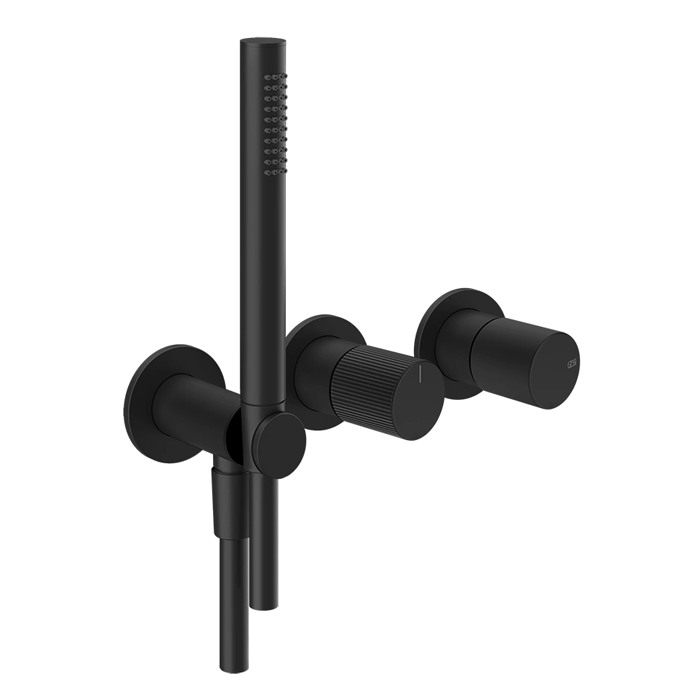 Смеситель для душа Gessi HABITO RIGATO, встраиваемый, на 2 выхода, с ручным душем, цвет: черный матовый