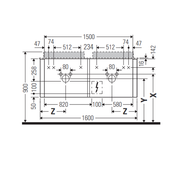 Duravit Happy D.2 Plus Тумба подвесная 160x55х40.8см, с 2 раковинами и 4 ящиками, цвет: белый глянцевый