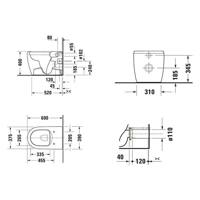 Duravit Qatego Унитаз 39х60см, напольный, безободковый, Weiß Hochglanz, цвет: белый
