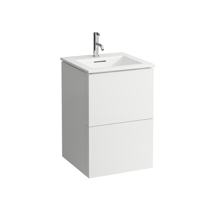 Тумба с керамической раковиной Laufen Kartell 60х50х72.5см, с 2 выдвиж. ящиками с 1 отв. под смеситель, подвесная, цвет: белый матовый
