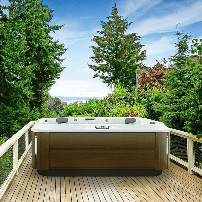 Jacuzzi J375 Минибассейн 231x231x95см, отдельностоящий, Bluewave Stereo System, панель Modern hardwood, цвет акрила: Platinum
