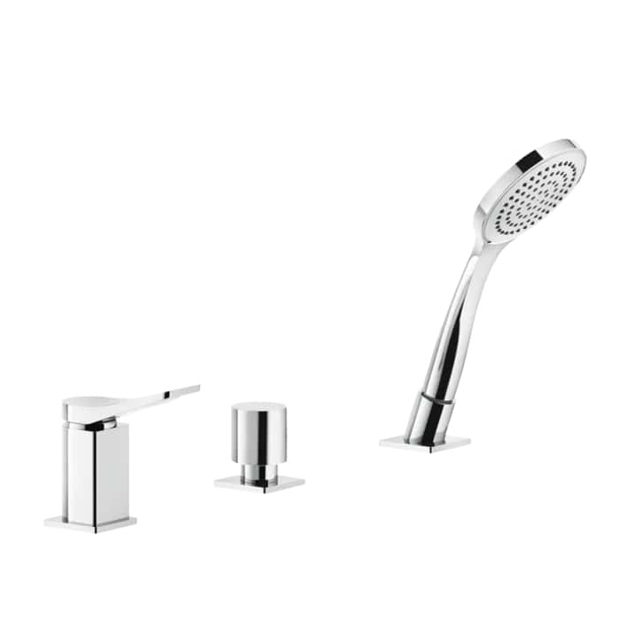 Смеситель на борт ванны Gessi Rilievo на 3 отв, с убирающаяся душевой лейкой, для наполнения через слив-перелив, цвет: хром