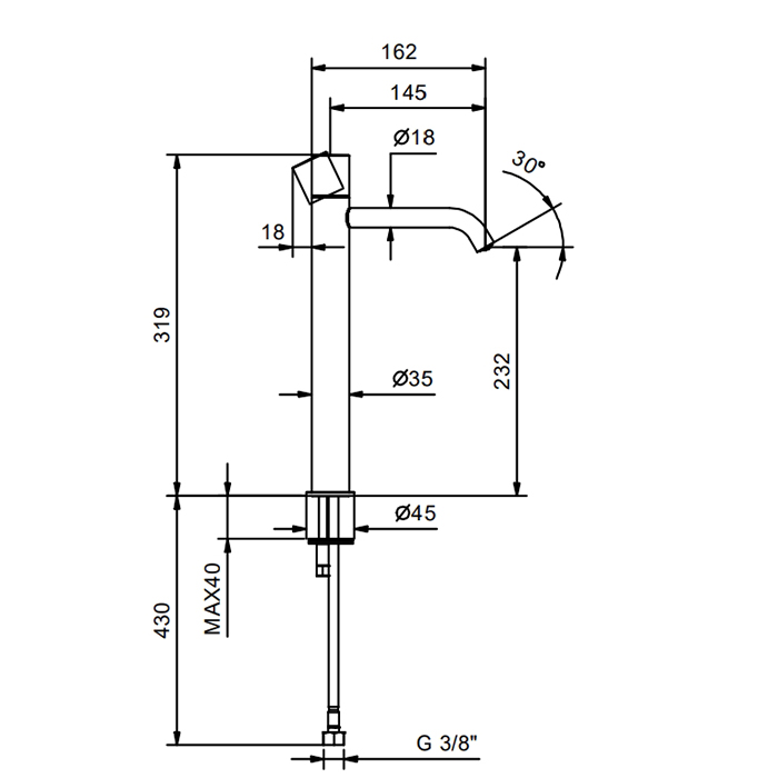 Fantini Nostromo SMALL Смеситель для раковины, на 1 отв, высокий излив, цвет: хром