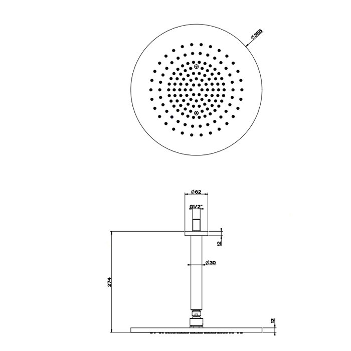 Душевая головка шарнирная для потолочного крепления Gessi Shower316 на 1/2” с защитой от известкового налёта, высота 243мм, цвет: шлифованная сталь