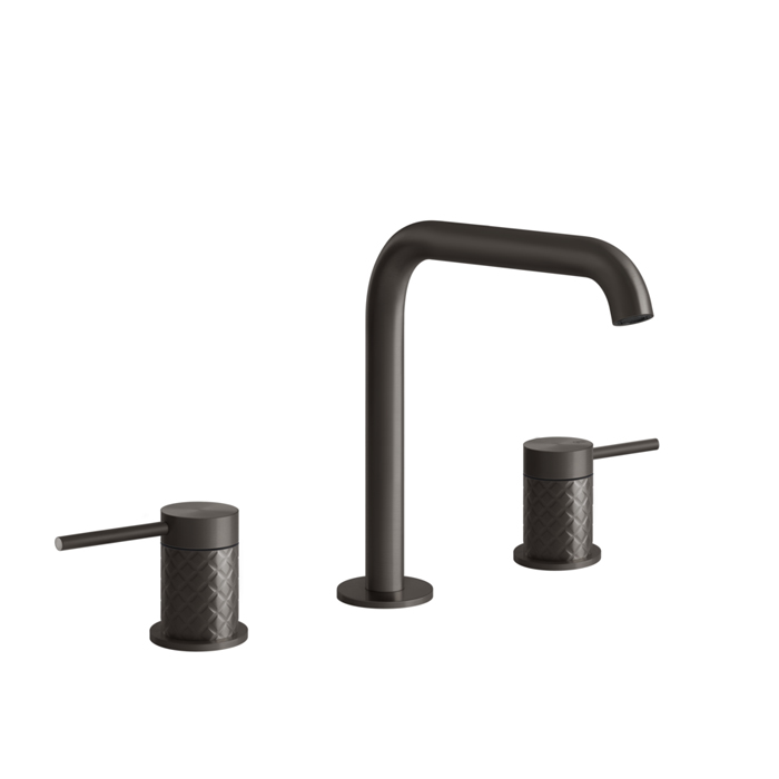 Смеситель для раковины Gessi 316 на 3 отверстия, без донного клапана, излив 156мм h=201мм, цвет: brushed black metal pvd