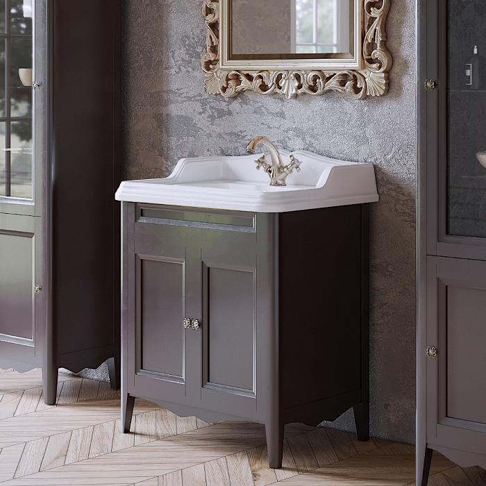 База TW Veronica, с раковиной Simas AR834bi x1 73x54см с 1отв. под смеситель, 2 расп. дверки, доводч. Blum, ручки: Riflesso бронза, напольная, Цвет: grigio