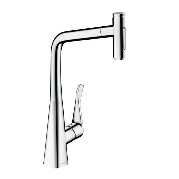 Смеситель для кухни Hansgrohe Metris M71, на 1 отв, поворотный излив: 23.5см с вытяжным душем, 2jet, h: 33.3см, sBox, цвет: хром