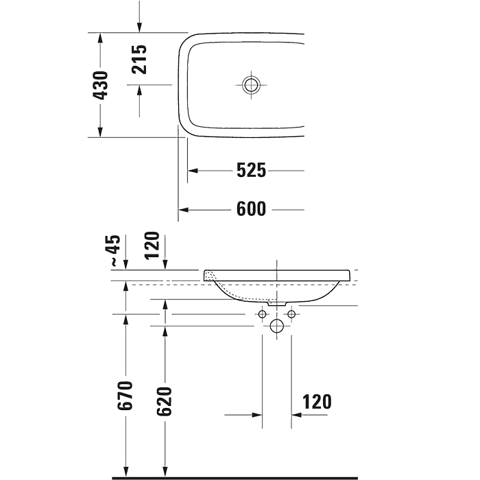 Duravit DuraStyle Раковина 60x43см., без отв., встраивания сверху, без перелива, цвет: белый