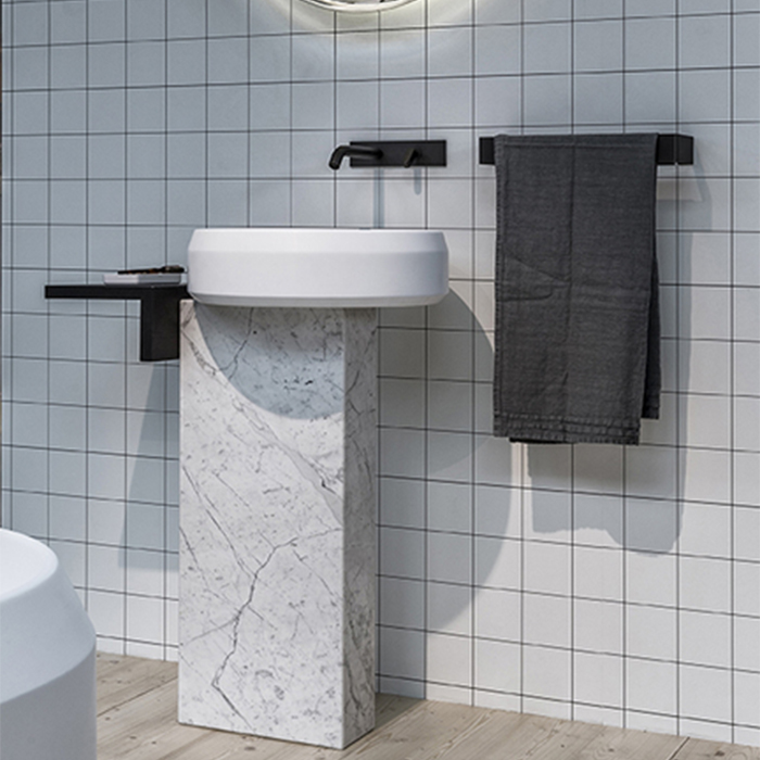Agape Lariana Раковина 46.5x13см, без отв., круглая, с колонной, мрамор Carrara, цвет: белый