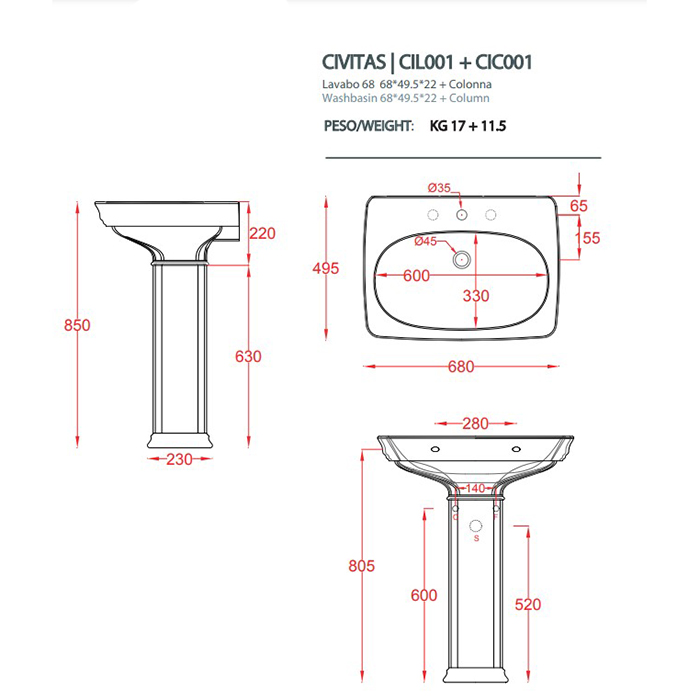 Artceram Civitas Раковина 68х50 см, 1 отв., цвет: черный