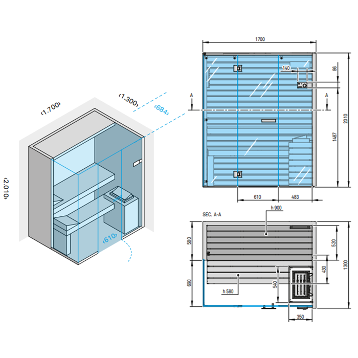 Effegibi Sky Corner 45 Сауна 170x130x201см, угловая DX, цвет: канадский хемлок