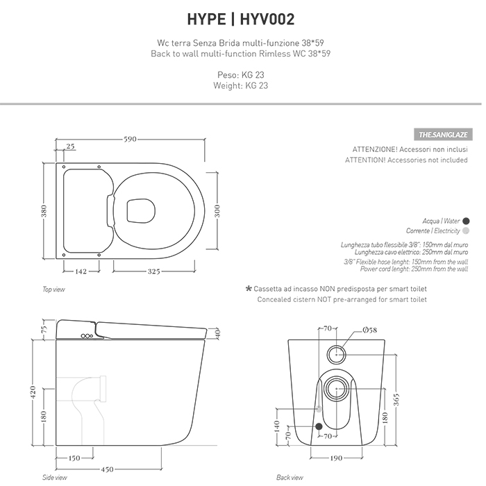 Artceram Hype Унитаз-биде 38х59см, напольный, безободковый, saniglaze, soft-close, с пультом управления, цвет: белый матовый