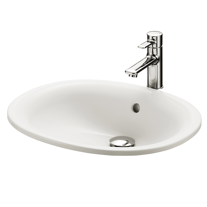 Раковина Toto Public 53x45x17.7см, встраиваемая сверху, без отв., с переливом, CeFiONtect, цвет: белый