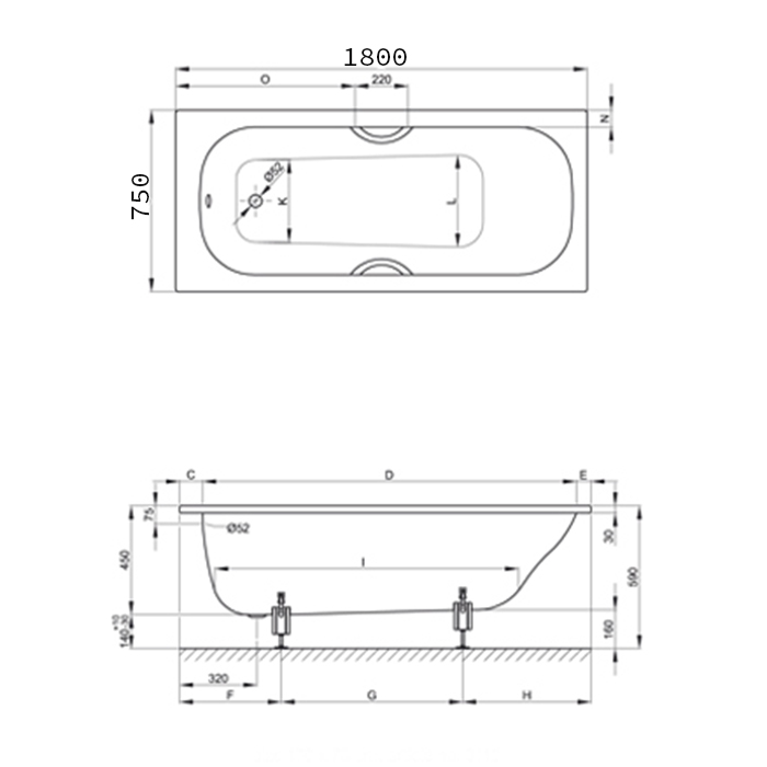 Bette Classic Ванна 180х75х45см, встраиваемая, с шумоизоляцией, покрытие BetteGlasur ® Plus, цвет: белый