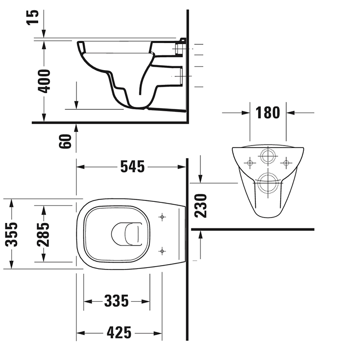 Duravit D-Code Унитаз подвесной, с вертикальным смывом объем: 4,5 л, 35х54см., цвет: белый