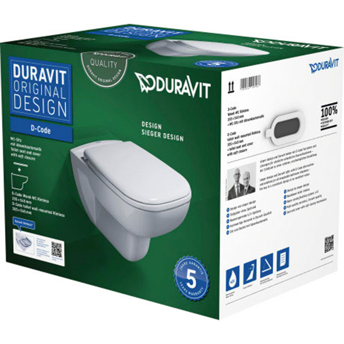 Duravit D-Code Комплект: подвесной унитаз Rimless 257009 35.5х54.5см.+ сиденье с SoftClose 006739