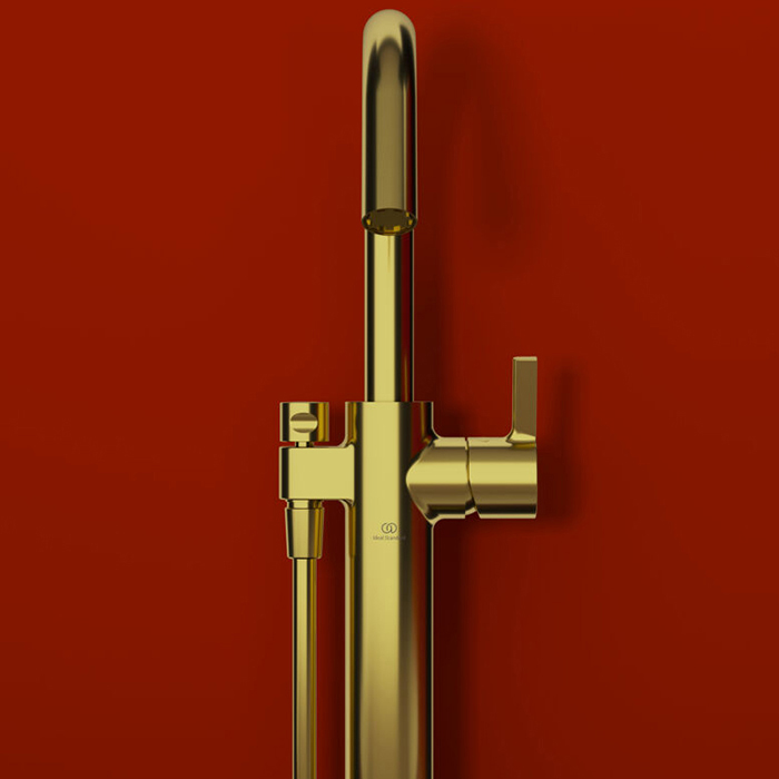 Ideal Standard Joy Смеситель для ванны, напольный, с ручным душем, цвет: PVD Brushed Gold (Шлифованное Золото)