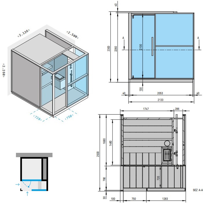 Effegibi Logica S Сауна с душем 214x250x226см, пристенная, цвет: Stone