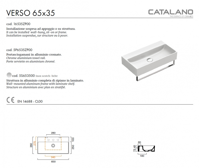Раковина Catalano Verso 65 0220650001 / 16535ZP00