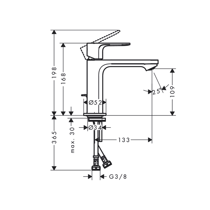 Смеситель для раковины Hansgrohe Rebris S 110, с д/клапаном, цвет: матовый черный