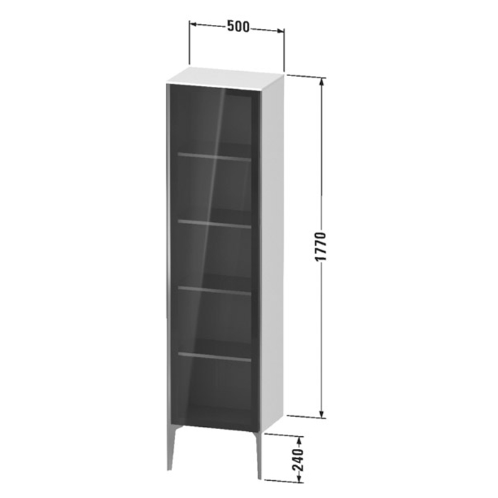 Шкаф подвесной со стеклянной дверью Duravit XViu 50x36x177см, 4 стеклянные полки (петли слева), цвет: белый глянцевый/champagne matt