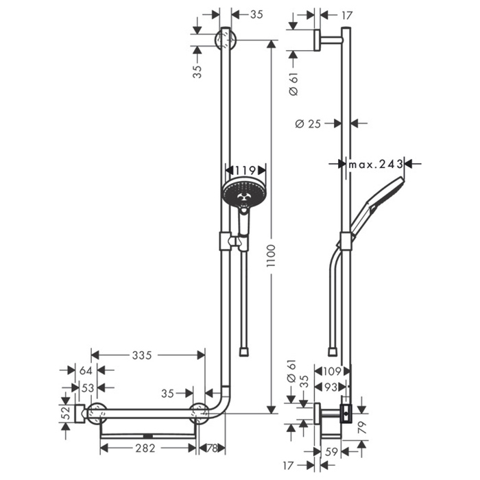 Hansgrohe Raindance Select S 120/U'Comfort Душевой гарнитур, с ручным душем и полочкой, 110см, цвет: хром
