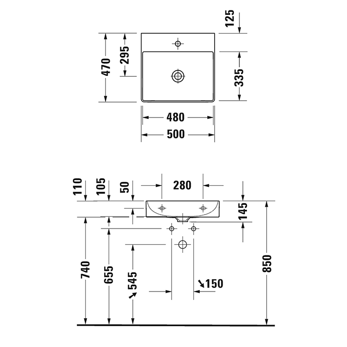 Раковина подвесная Duravit DuraSquare 50х47см, без перелива, с 1 отв., цвет: белый