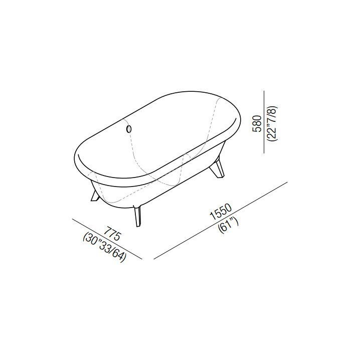 Agape Ottocento Small Ванна отдельностоящая 155х77.5х58 см, цвет: светло-серая