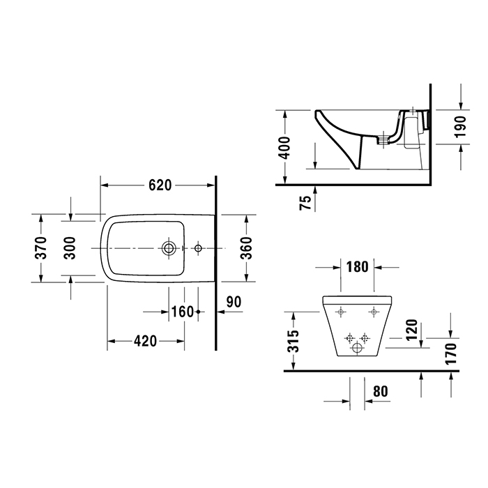 Duravit DuraStyle Биде подвесное 62х37см, с 1 отв., с креплением, c WonderGliss, цвет: белый