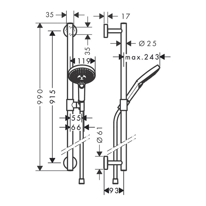 Hansgrohe Raindance Sel.S 120/U'Comfort Душевой гарнитур, 90см, цвет: хром