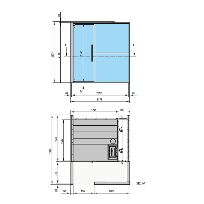 Effegibi Logica S Filo Сауна 214x250х217см, пристенная, цвет: Stone