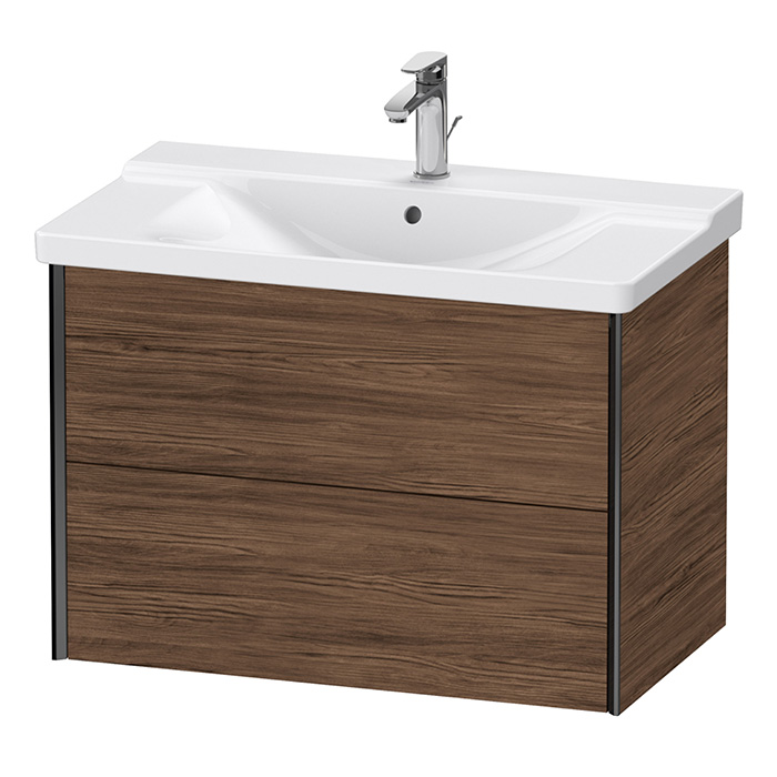 Тумба подвесная Duravit XViu 81x46.9x56.5см, с раковиной, 2 ящика, цвет: walnut dark/черный матовый