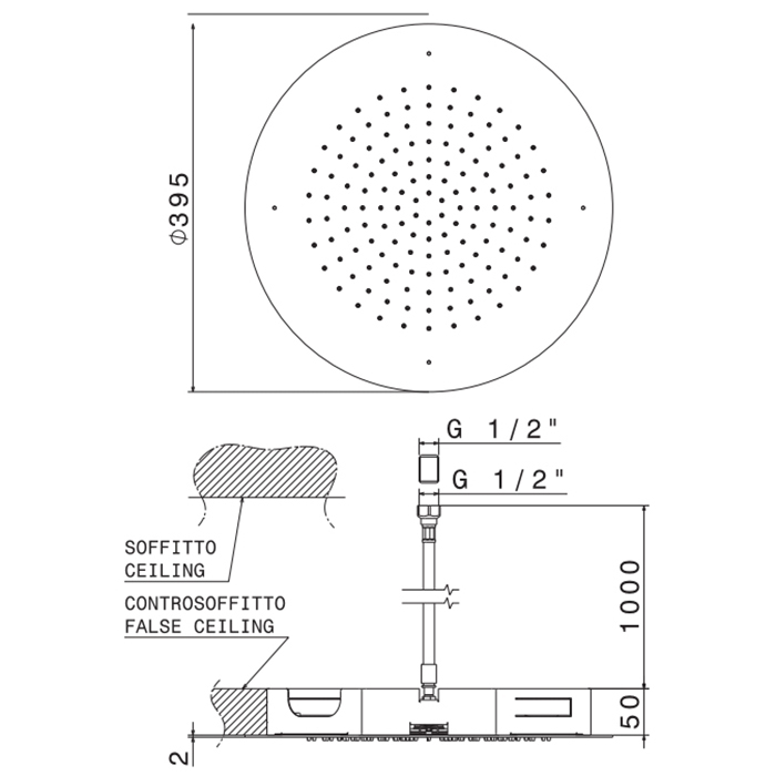 Newform Head Showers Верхний душ d40см, круглый, монтаж в потолок, 1 источник, G1/2", цвет: хром