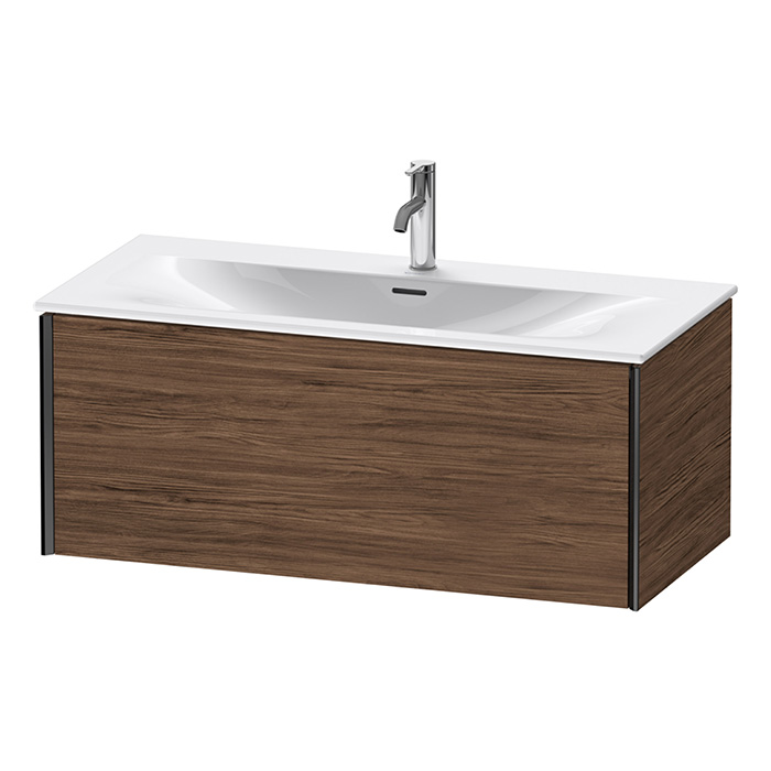 Тумба подвесная Duravit XViu 101x48x39.7см, с раковиной, 1 ящик, цвет: walnut dark/черный матовый