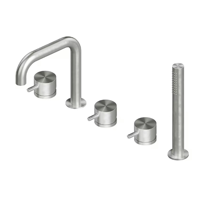 QuadroDesign Source Смеситель на борт ванны, 5 отв., с ручным душем, цвет: Brushed Stainless Steel
