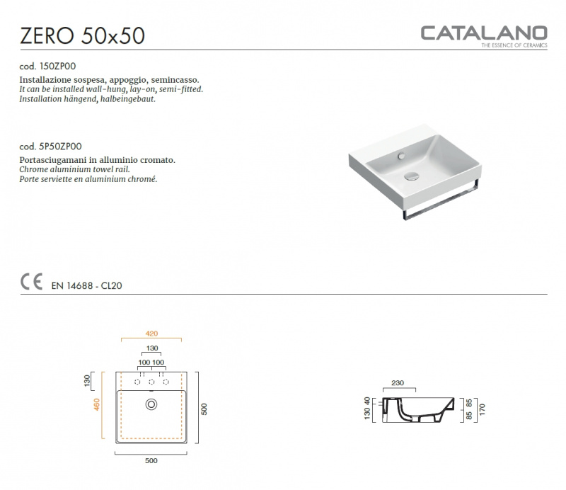 Раковина Catalano New Zero 50x50 0120500001 / 150ZP00