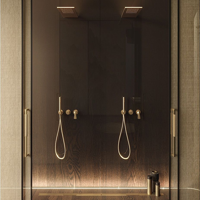Gessi Anello Душевой гарнитур с держателем, подводом воды, ручным душем и шлангом 150см, цвет: Warm Bronze Br. PVD