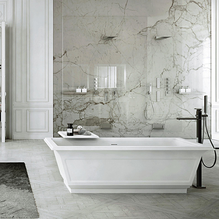 Gessi Eleganza Ванна отдельностоящая 180х85x55см, со сливом-переливом, цвет: матовый белый