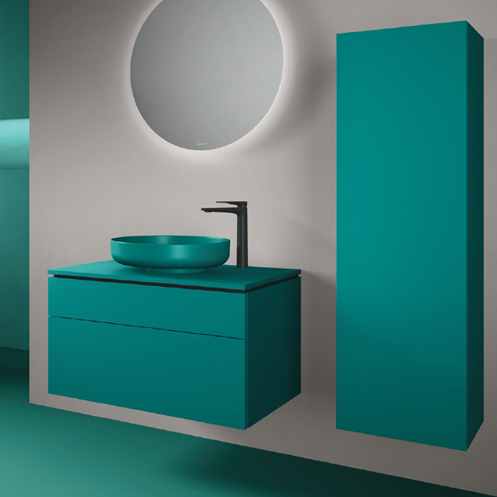 Раковина накладная Duravit Vitrium 46см, без отв., круглая, из DuroCast UltraResist, без перелива, цвет: аквамарин матовый