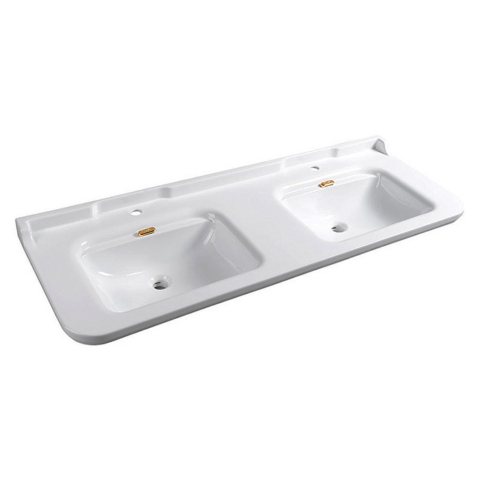 Раковина Kerasan Waldorf 150х55 см, 1 отв., двойная, керамическая, цвет: белый/золото