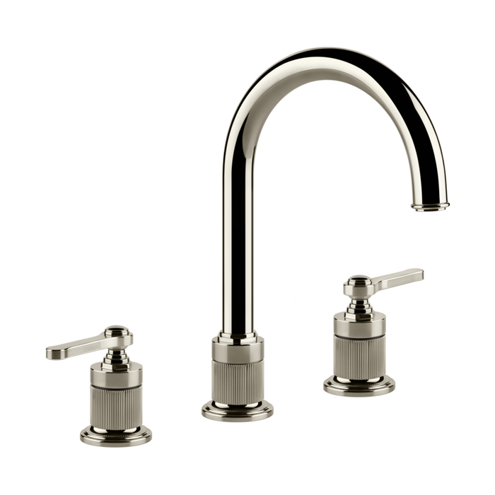 Смеситель для раковины Gessi Venti20, на 3 отв., высота излива 168 мм, с донным клапаном, цвет: Nickel PVD