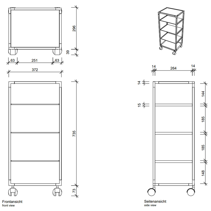 Decor Walther RW 2 Стеллаж передвижной 38x30x80см, стекло прозрачное, напольный, цвет: хром